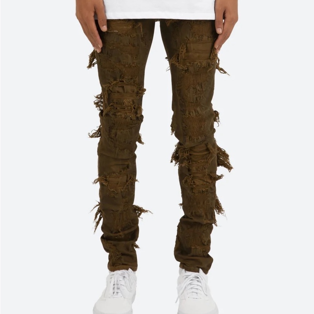 Brown stacked jeans